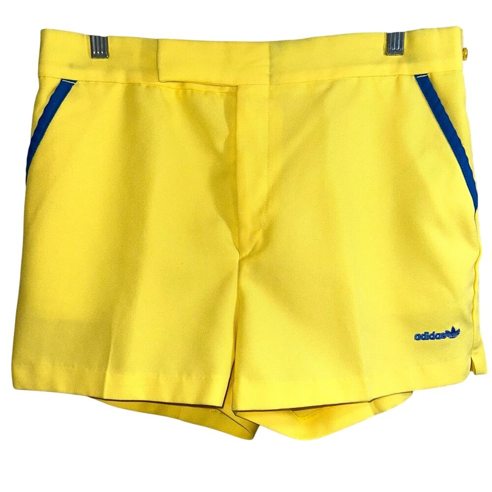Vintage Adidas 70s 80s Originals Yellow Trefoil Tennis Short 3” Shorts Size 34